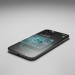 A sleek, dark gray iPhone 18 Pro Max lying flat on a minimalist surface, featuring a holographic AI interface floating above the screen and a glowing leaf icon representing energy efficiency.